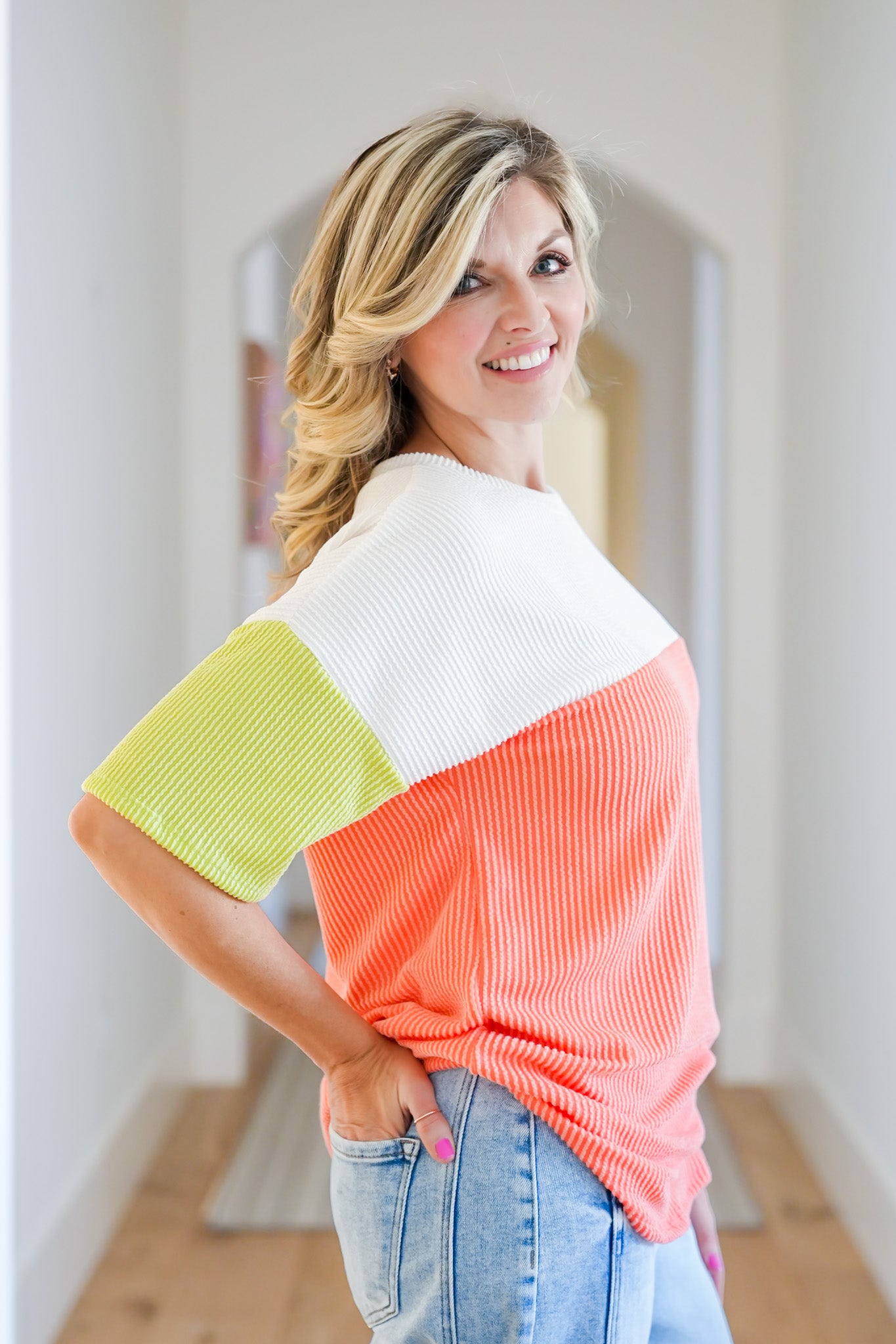 Plus/Reg Urban Rib Color Block Short Sleeve Top