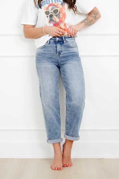 Restock! Risen High Rise Medium Wash Boyfriend Jeans
