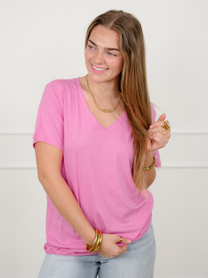 Door Buster! Plus/Reg Zenana Cotton Short Sleeve V Neck Tee