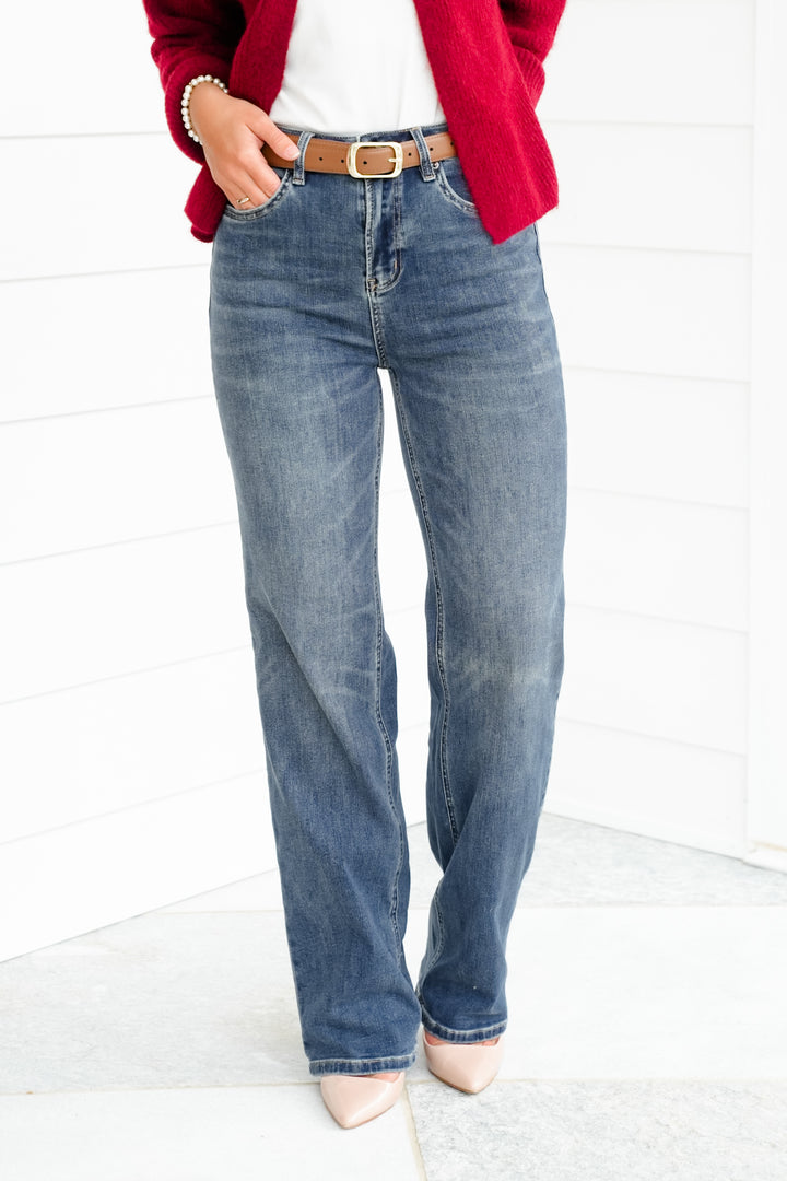 Mica High Rise Medium Wash Loose Fit Straight Leg Jeans