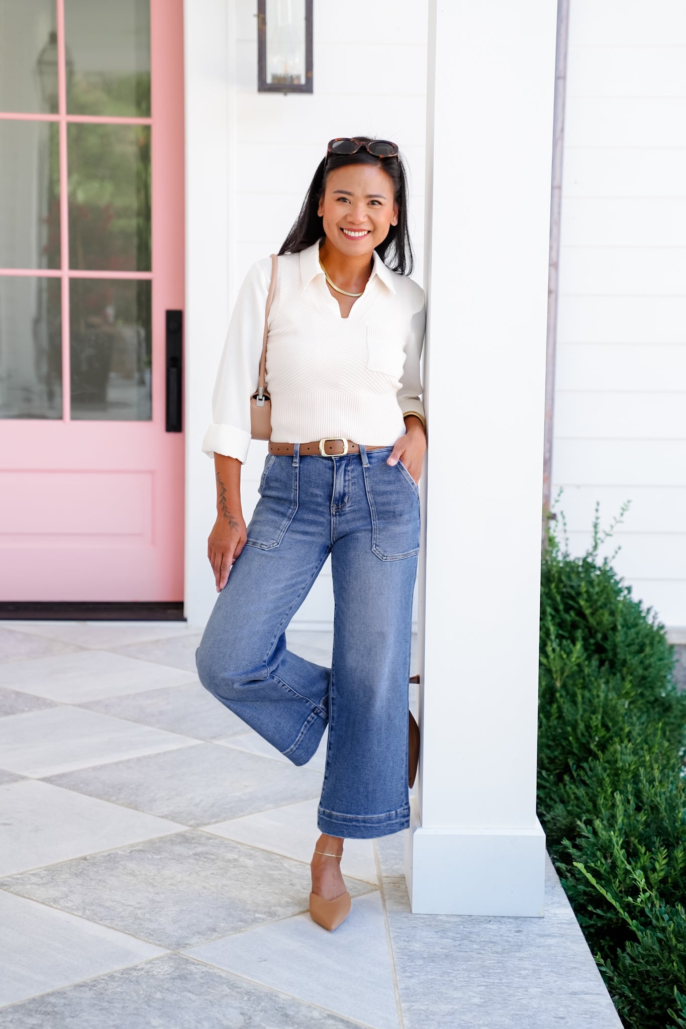 Lovervet High Rise Medium Wash Wide Leg Jeans with Utility Pocket