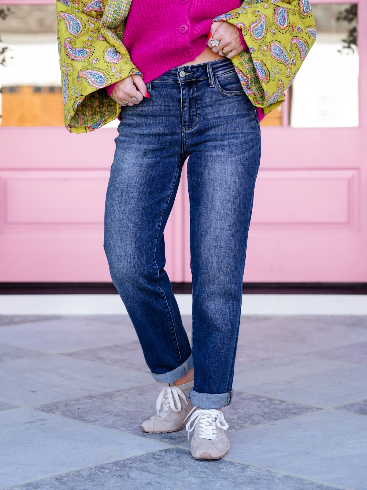 Judy Blue Mid Rise Dark Wash Billie Boyfriend Jeans - Freckled Poppy