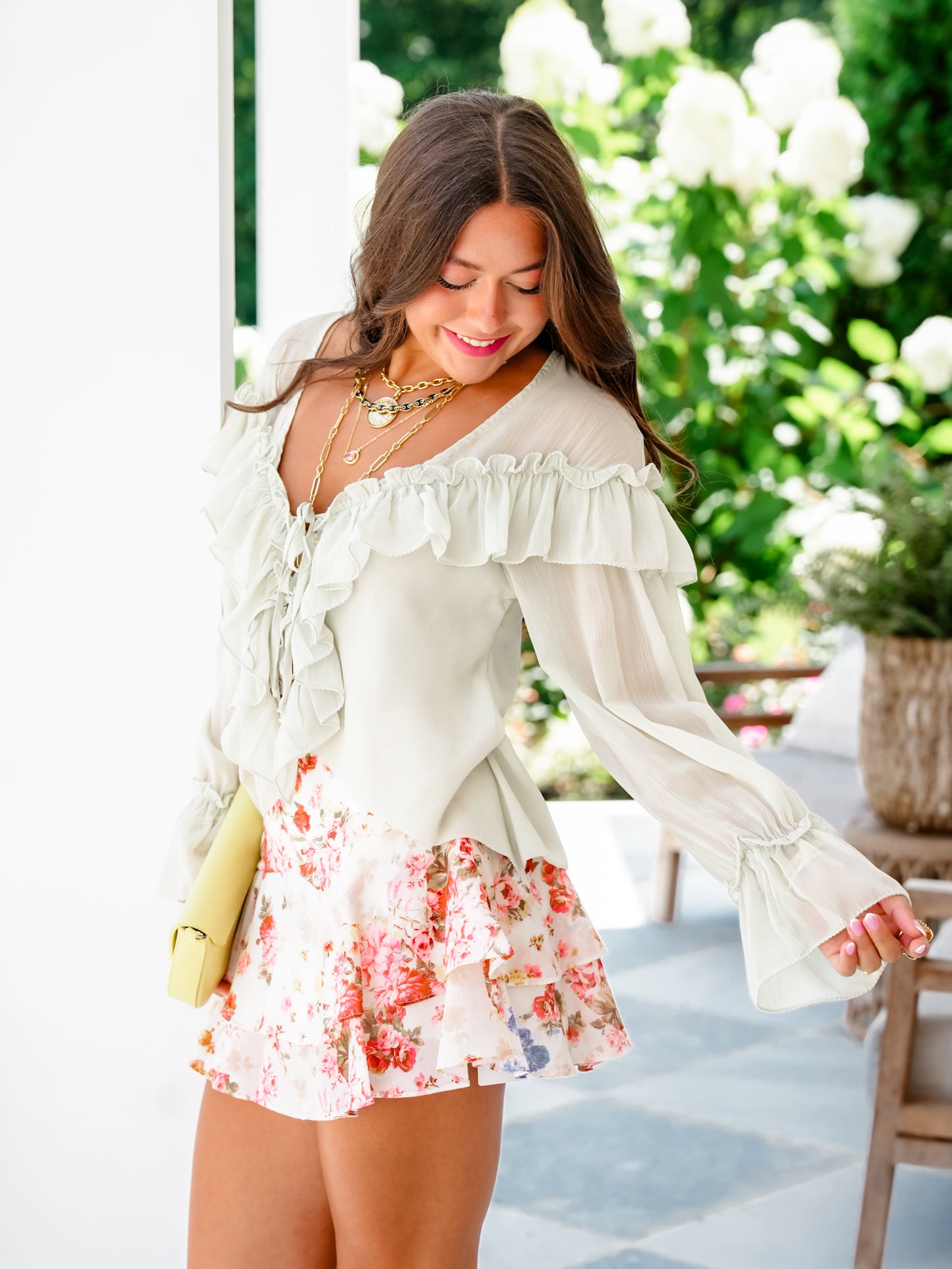 Floral Print Ruffle Mini Skirt with Shorts