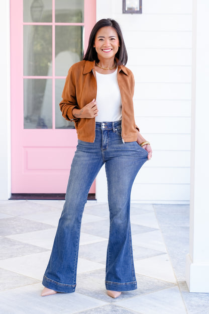 Judy Blue High Rise Medium Wash Tummy Control Flare Jeans with Double Button Waistband