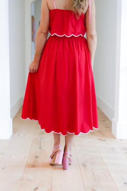 Solid Midi Skirt with Scallop Hem Detail