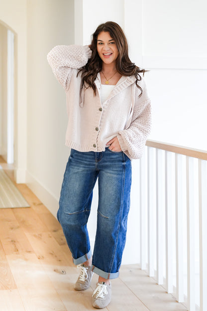 Knit Long Sleeve Button Down Hooded Cardigan