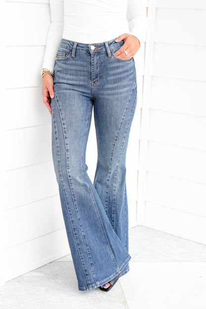 Judy Blue Golden Hour Mid Rise Flare Jeans with Double Angular Seam