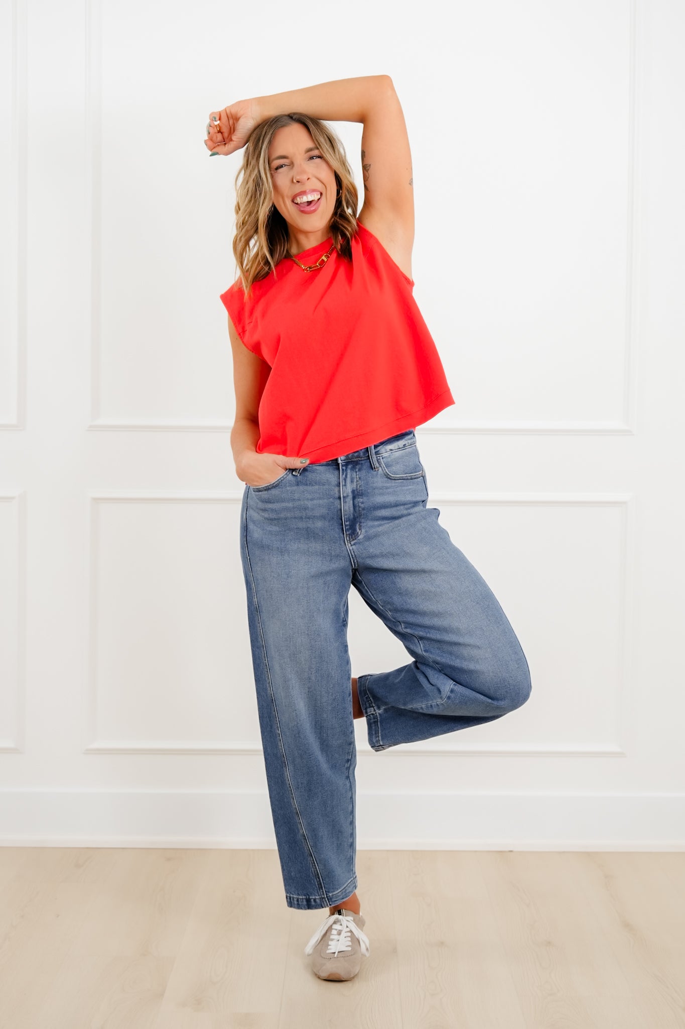 Judy Blue High Rise Medium Wash Rigid Magic Panel Barrel Jeans