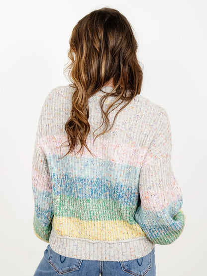 POL Rainbow Stripe Long Sleeve Pullover Sweater