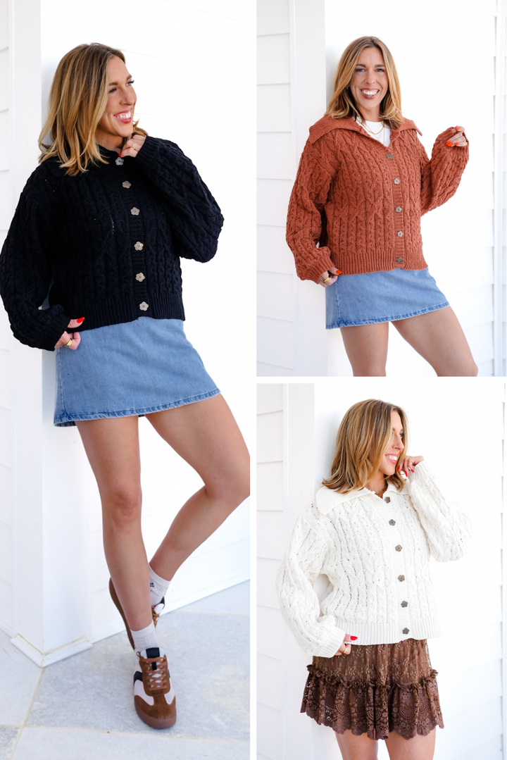 POL Knit Long Sleeve Button Up Sweater Top