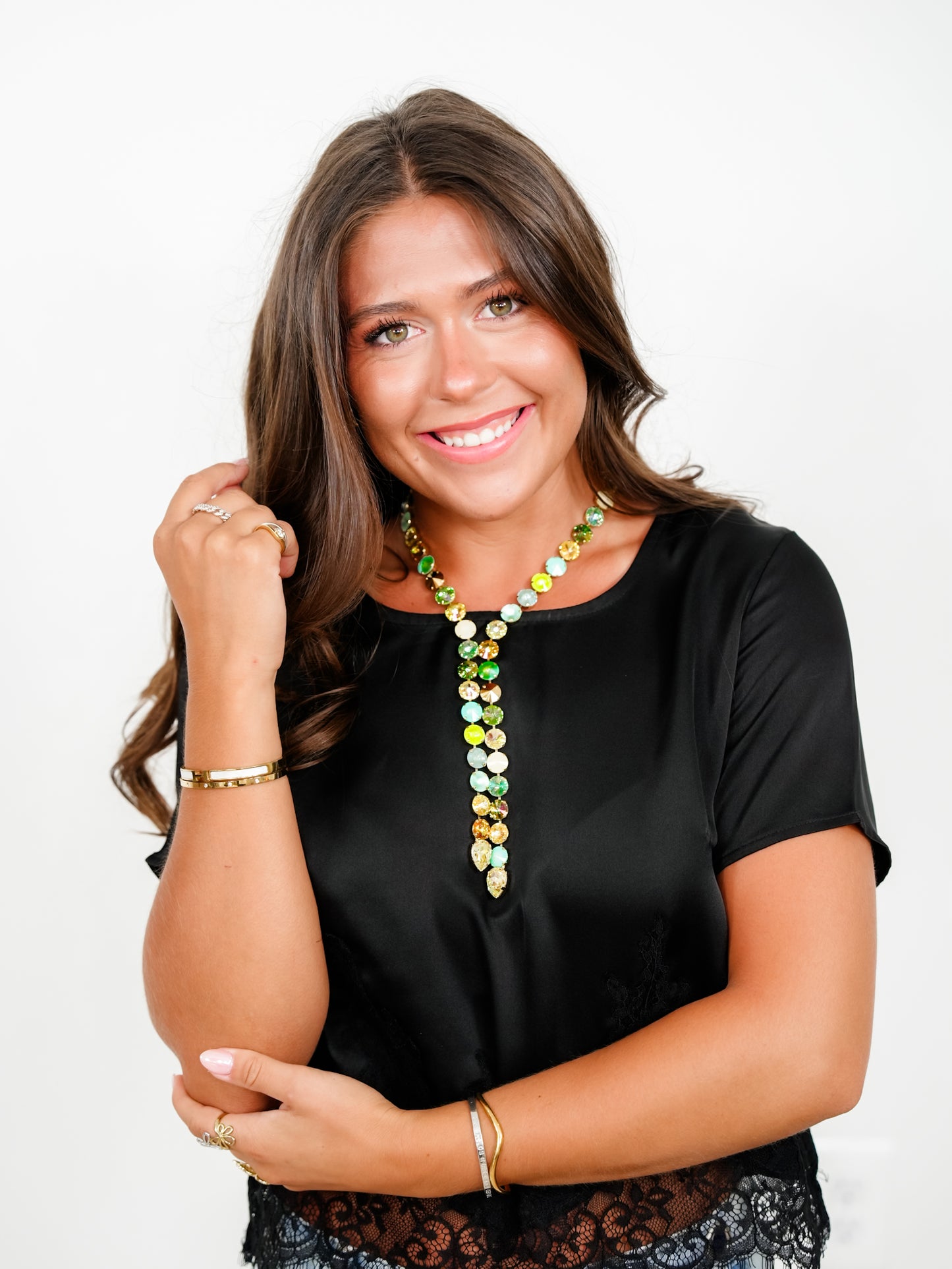 TOVA Split Gold Plated Multi Color Crystal Necklace - Freckled Poppy