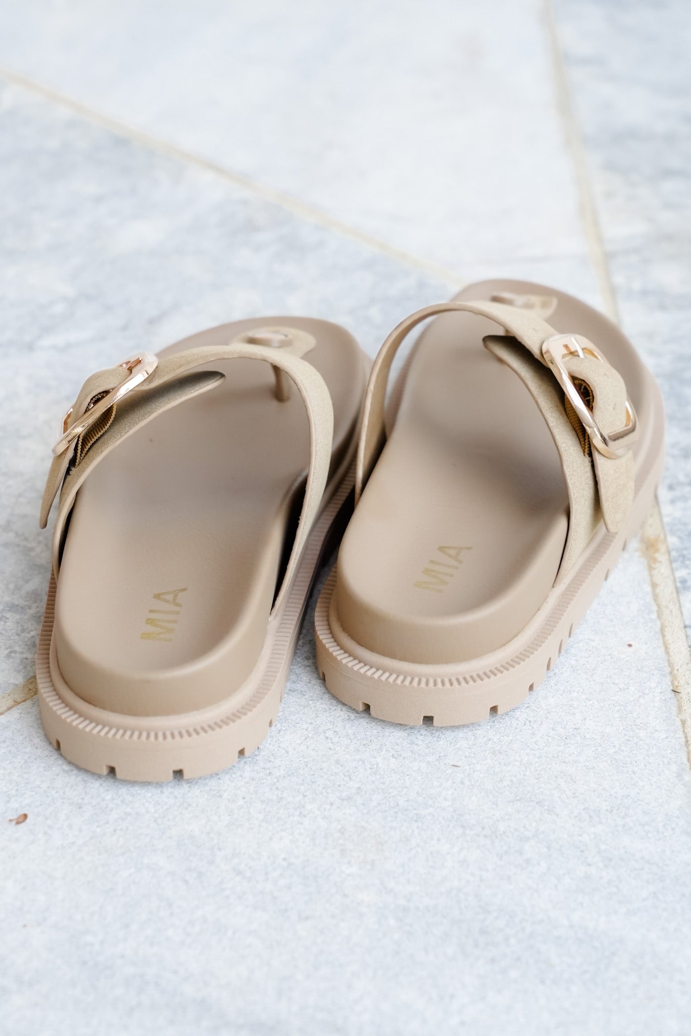 MIA Vegan Suede Buckle Thong Sandal