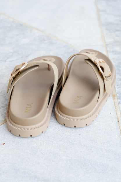 MIA Vegan Suede Buckle Thong Sandal