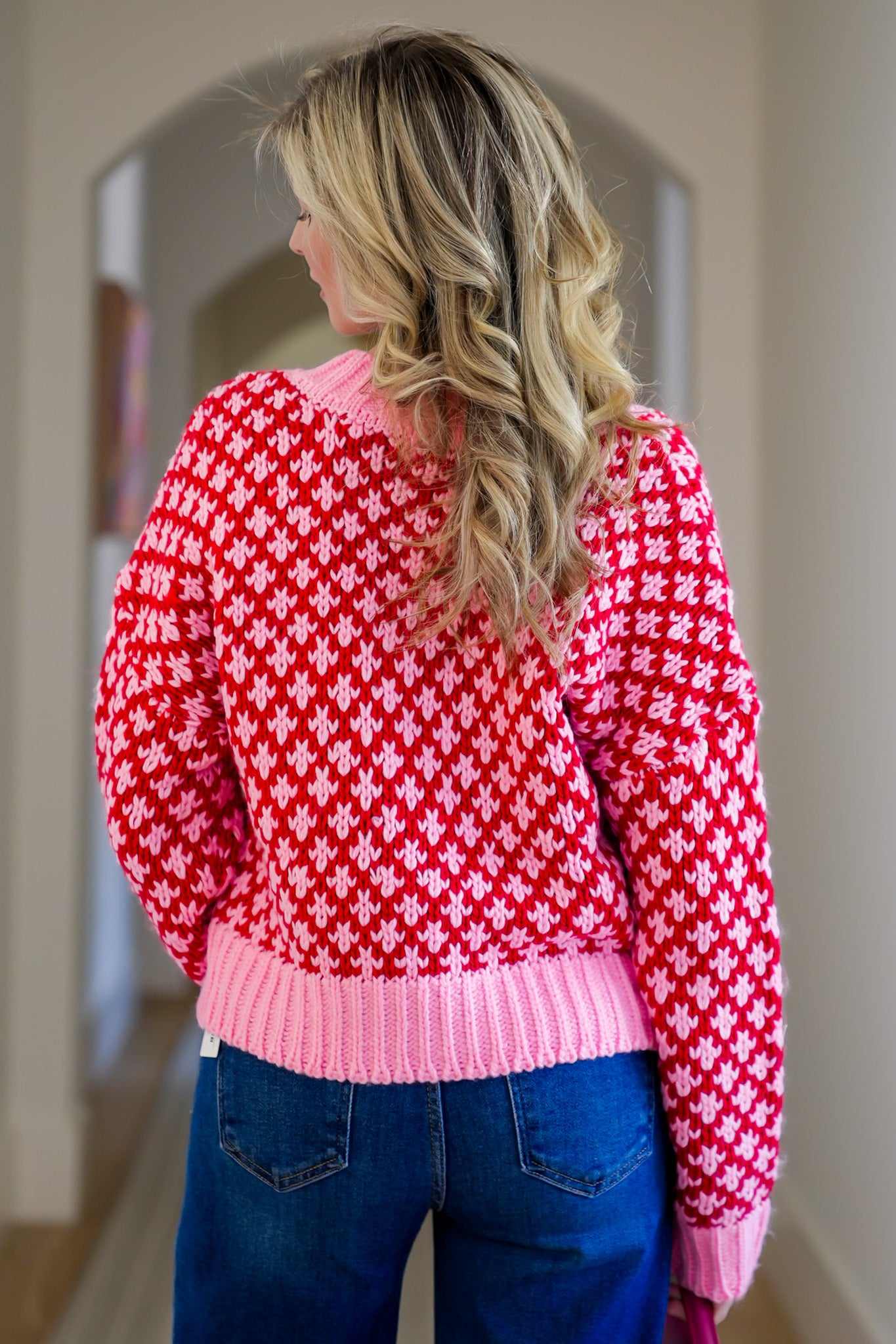 Textured Knit Long Sleeve V Neck Sweater