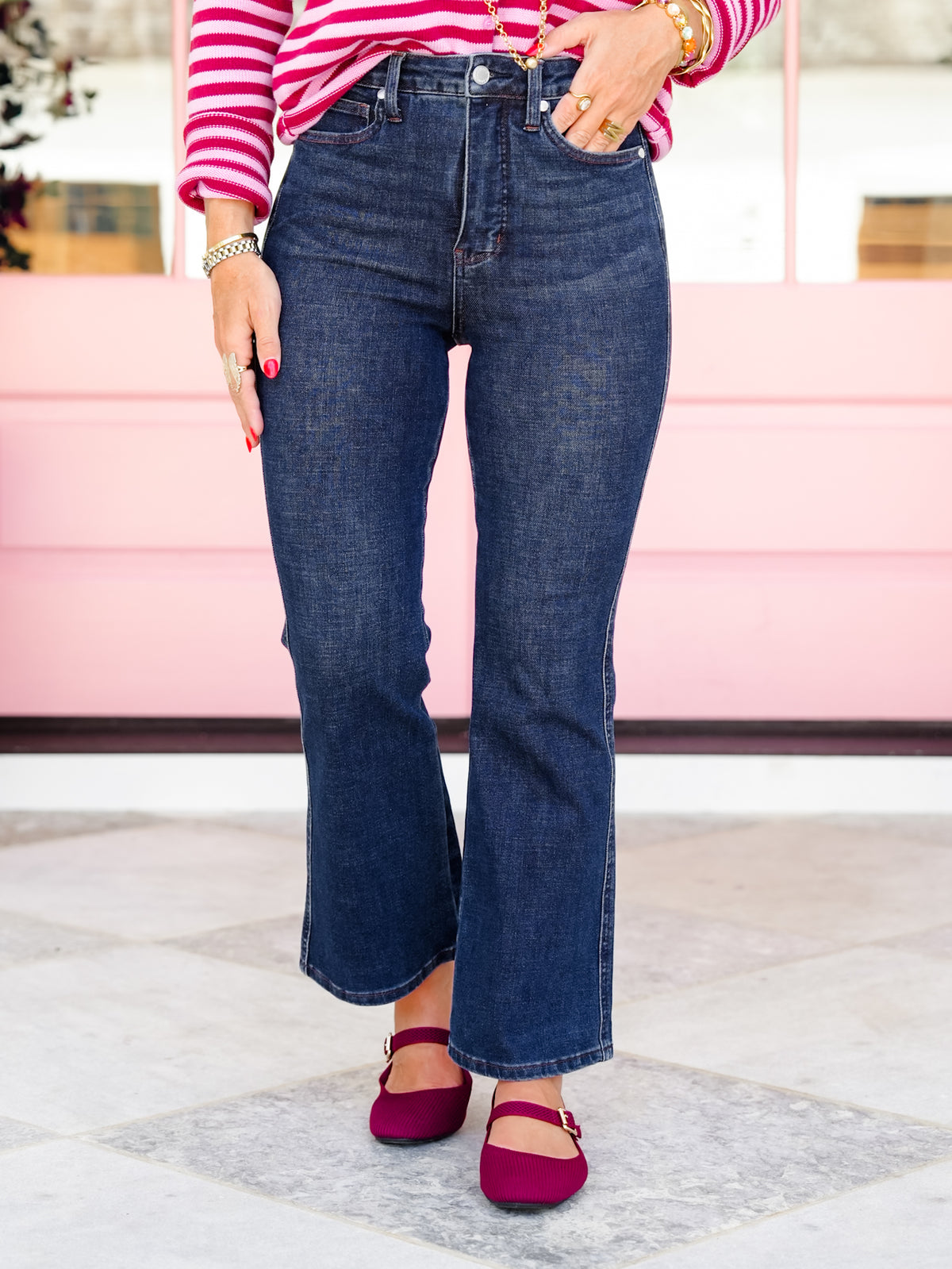 Judy Blue High Rise Dark Wash Tummy Control Amy Kick Flare Jeans