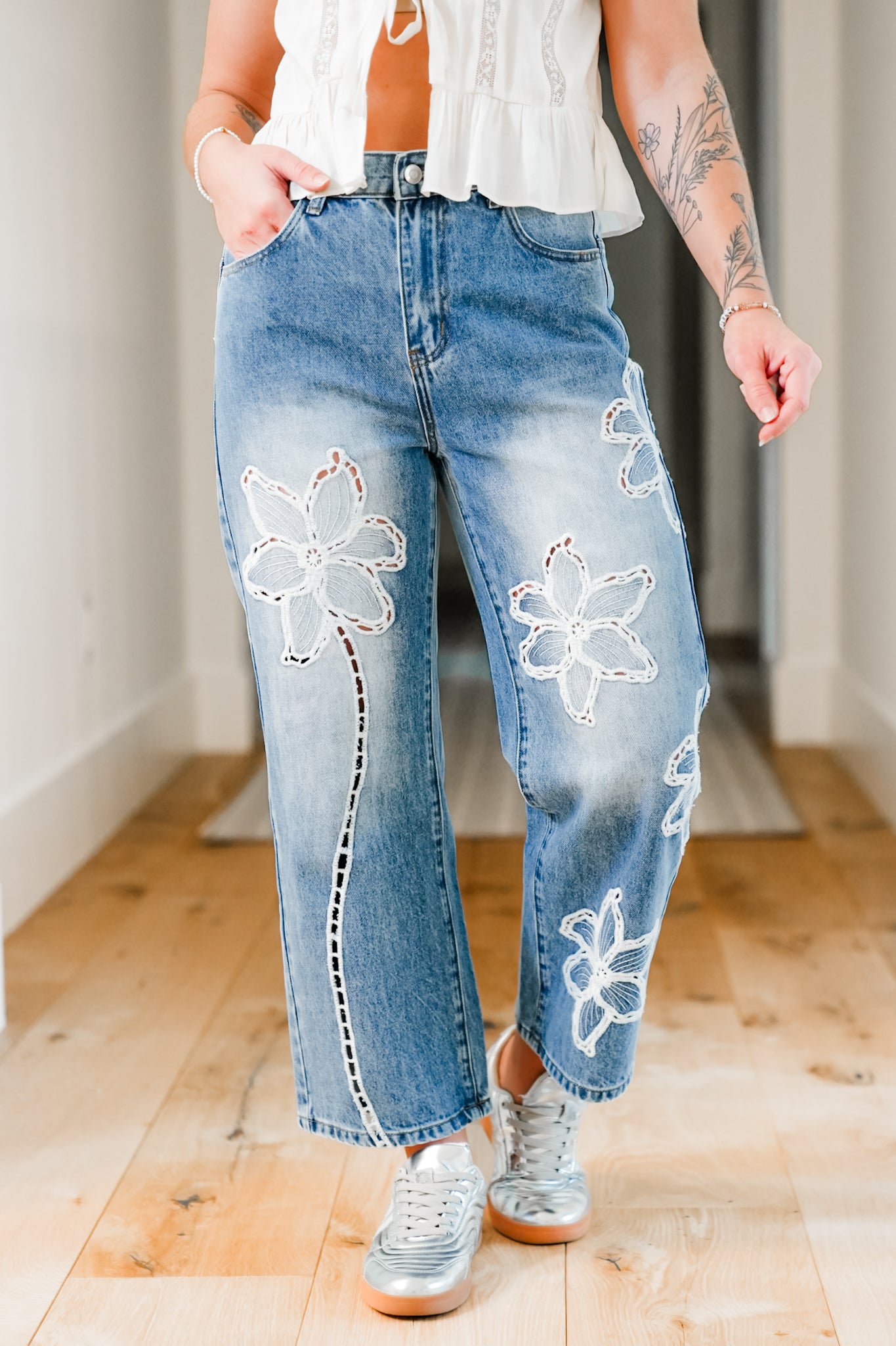 The Lily Bloom Floral Embroidered Straight Leg Jeans