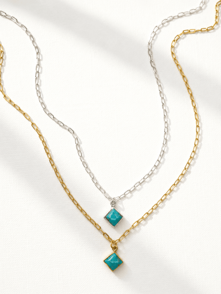 BOHO SOL Turquoise Diamond Dainty Necklace - Freckled Poppy
