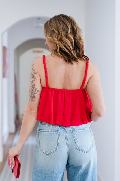 Sleeveless Twist Strap Bubble Hem Top