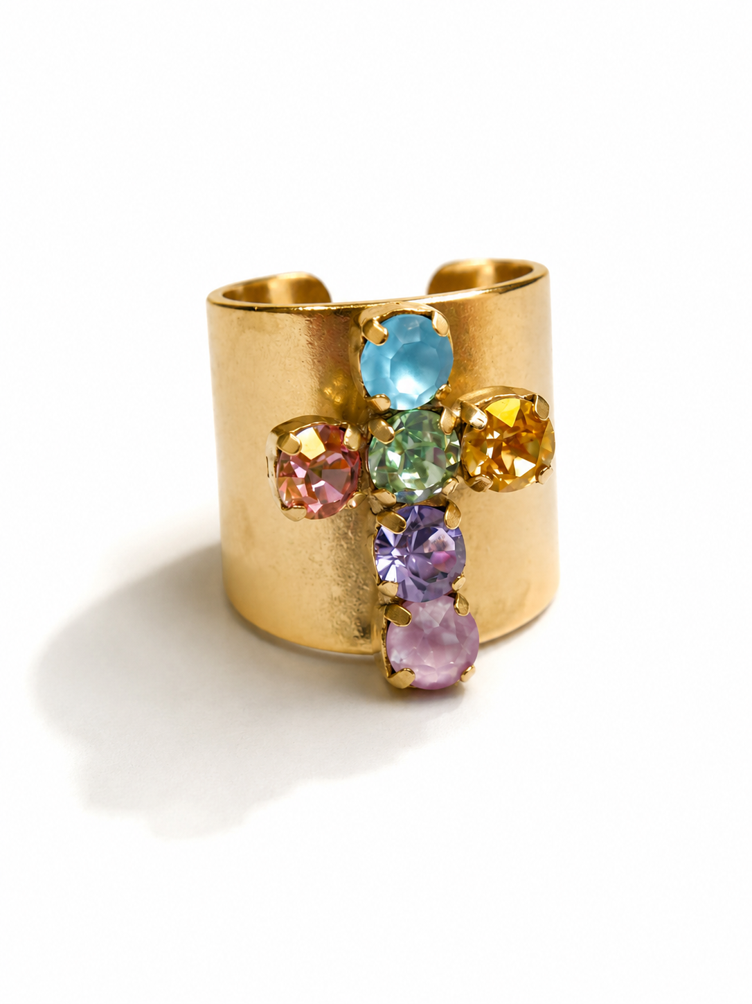 TOVA Baby Donatella Colorful Crystal Cross Ring