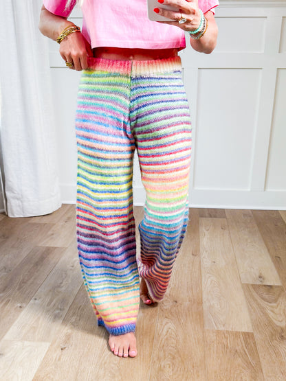 Rainbow Stripe Elastic Waist Sweater Pants