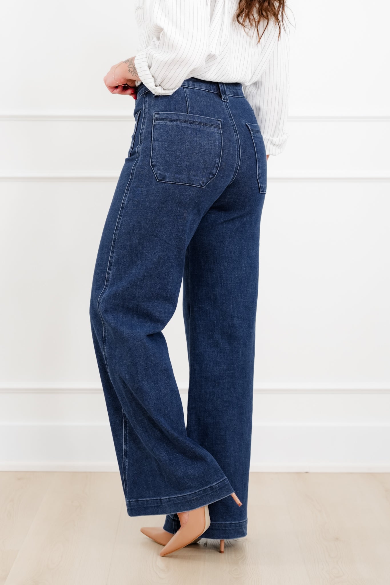 Judy Blue "The Blaire" High Rise Dark Wash Retro Wide Leg Jeans with Twisted Seams