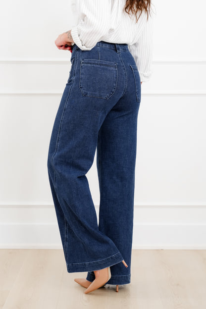 Judy Blue "The Blaire" High Rise Dark Wash Retro Wide Leg Jeans with Twisted Seams