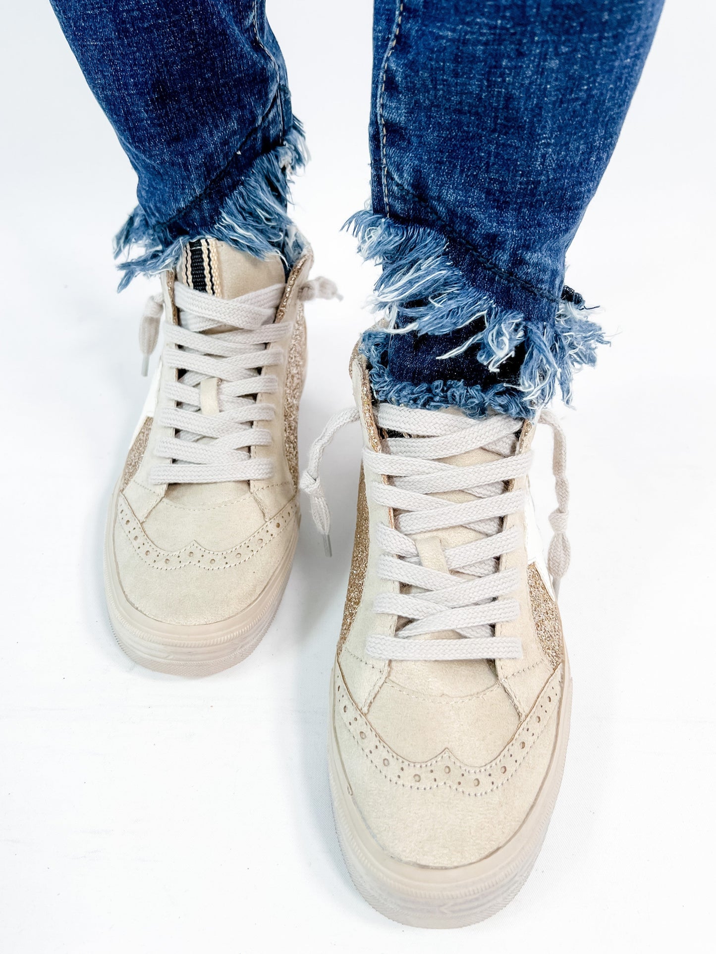 Shu Shop Gold Glitter with White Star Detail Hi-Top Sneakers