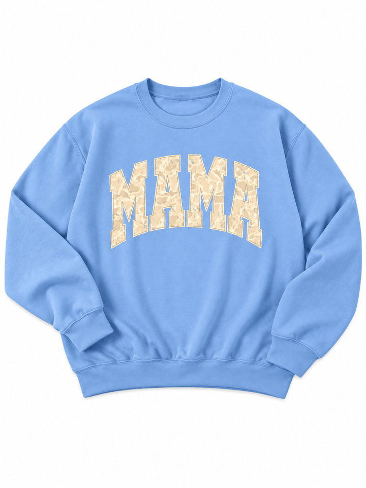 Plus/Reg "Mama" Camo Varsity Letter Graphic Sweatshirt