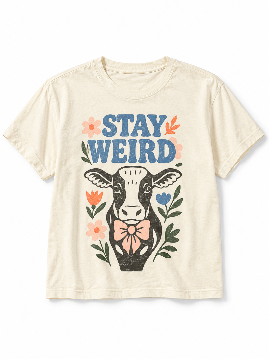 Plus/Reg Short Sleeve Stay Weird Cow Graphic Tee