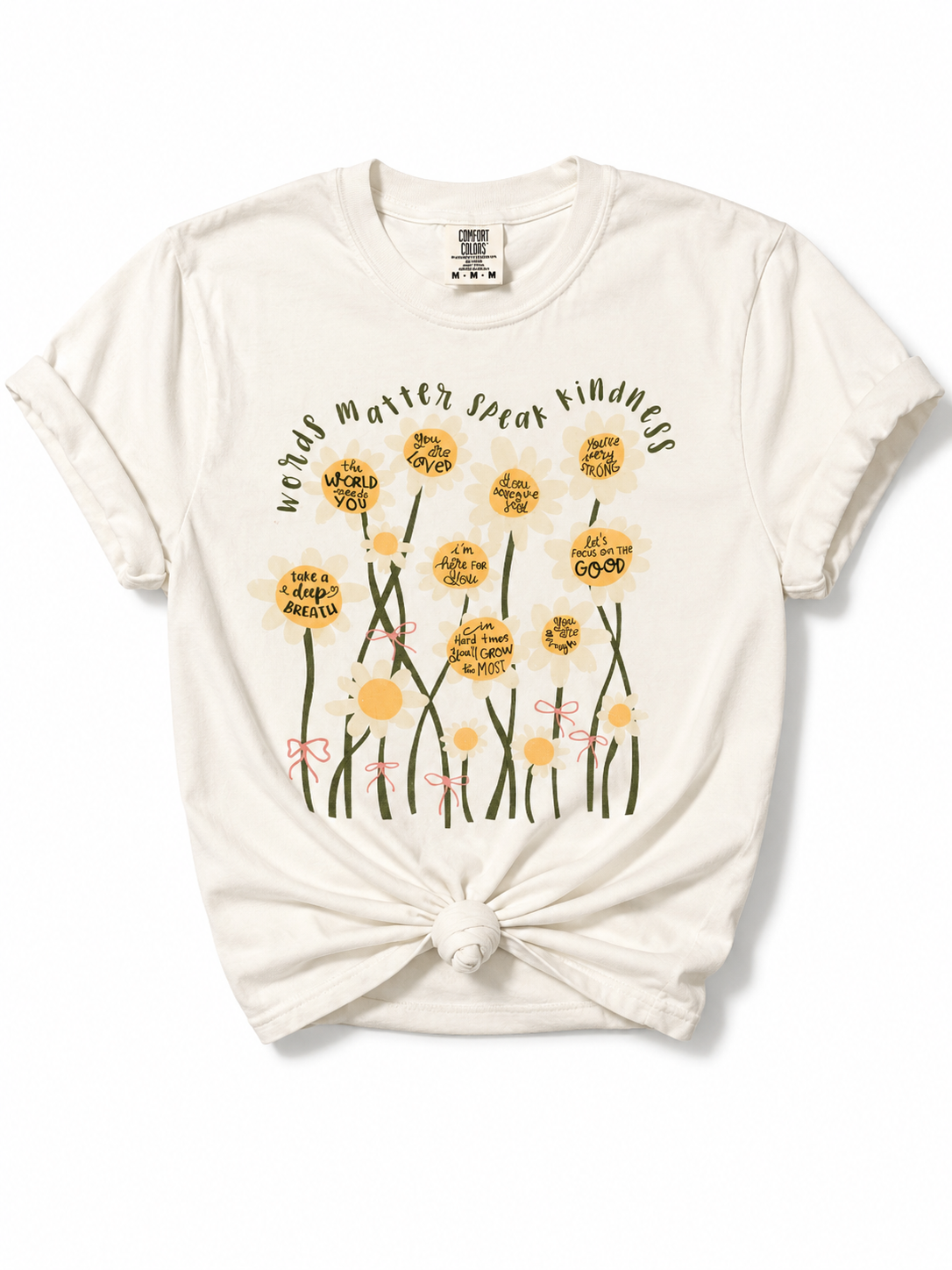 Plus/Reg Short Sleeve Words Matter Speak Kindness Positive Affirmation Flowers Graphic Tee