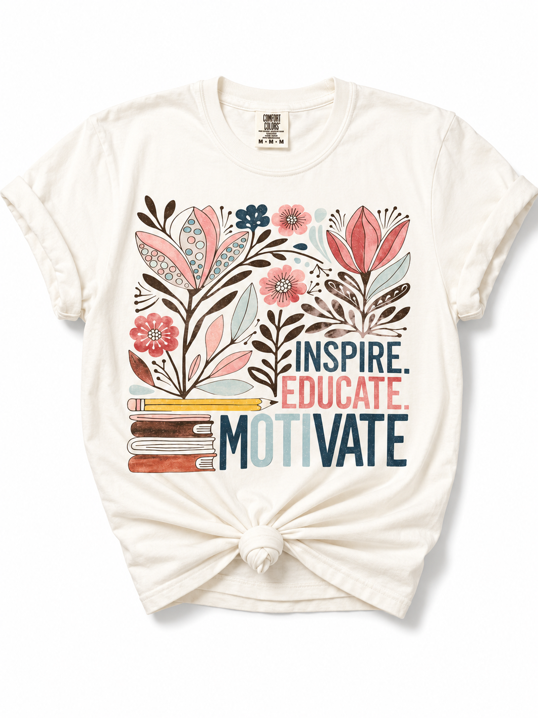 Plus/Reg Short Sleeve Inspire Educate Motivate Floral Teacher Graphic Tee