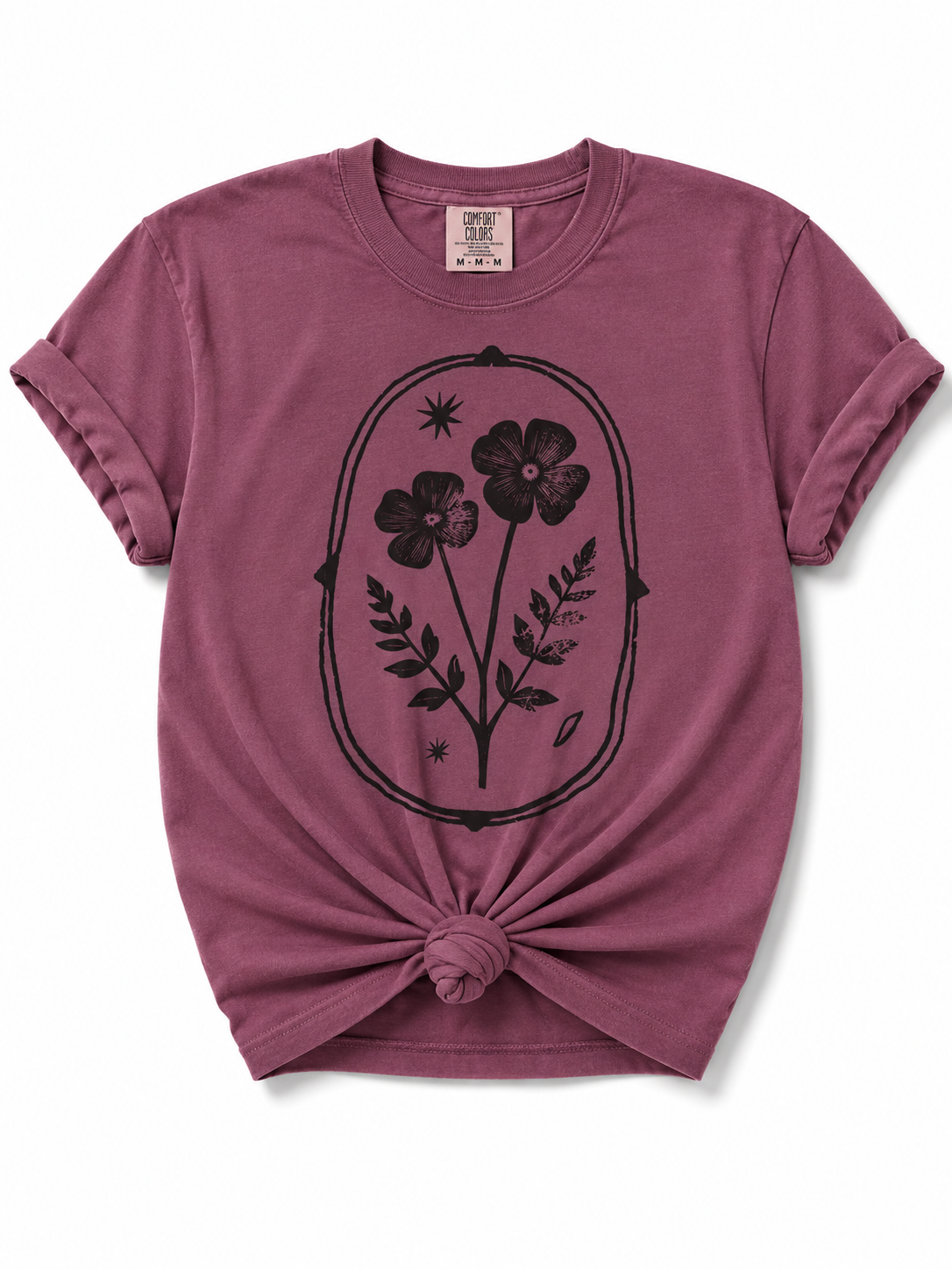 Plus/Reg Short Sleeve Botanical Flower Stamp Graphic Tee