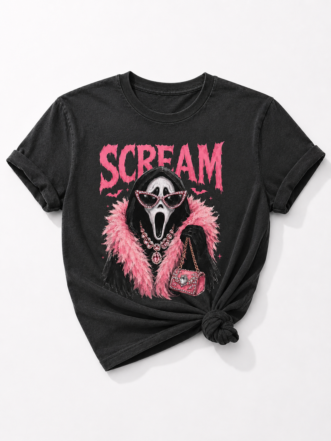 Plus/Reg Short Sleeve Pink Scream Glam Halloween Graphic Tee