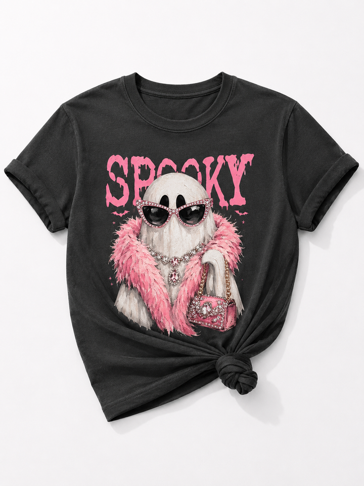 Plus/Reg Short Sleeve Spooky Glam Ghost Halloween Graphic Tee