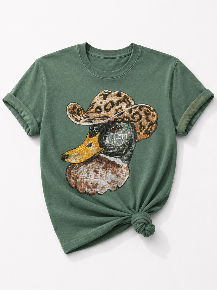 Plus/Reg Short Sleeve "Rhinestone" Western Duck Graphic Tee