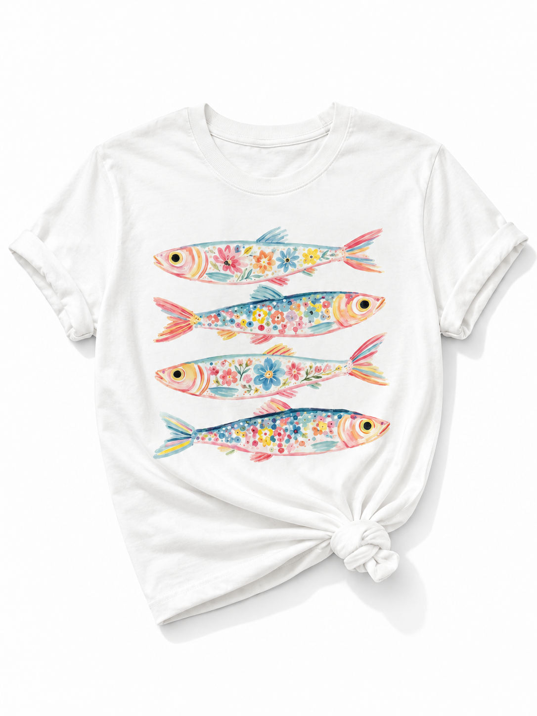 Plus/Reg Short Sleeve "Colorful Floral Fish" Graphic Tee