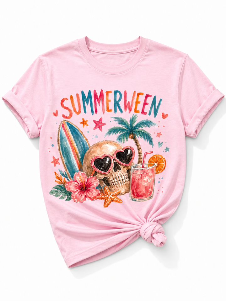 Plus/Reg Short Sleeve Summerween Skull Graphic Tee