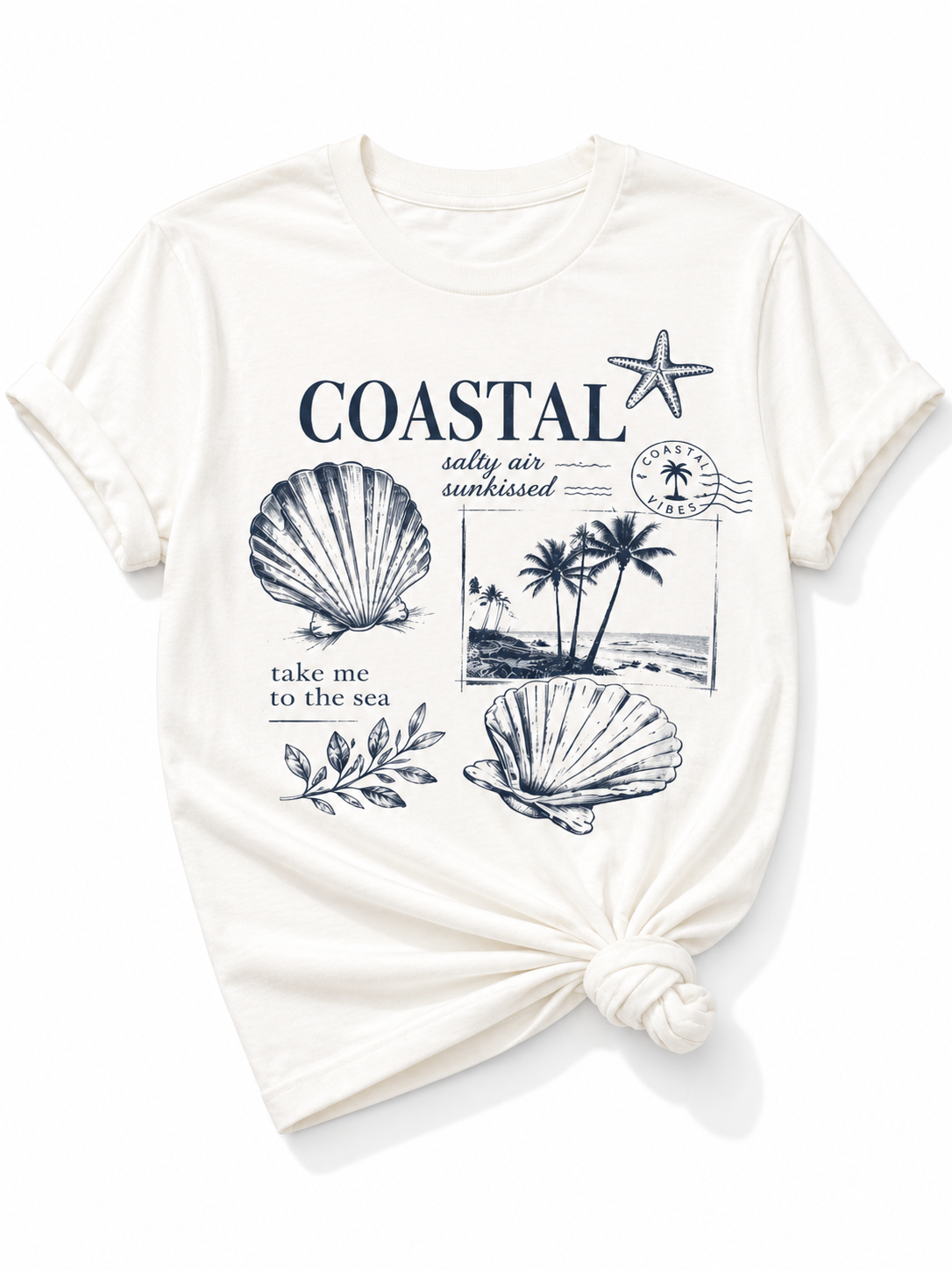 Plus/Reg Short Sleeve Coastal Vibes Shells and Palm Trees Graphic Tee