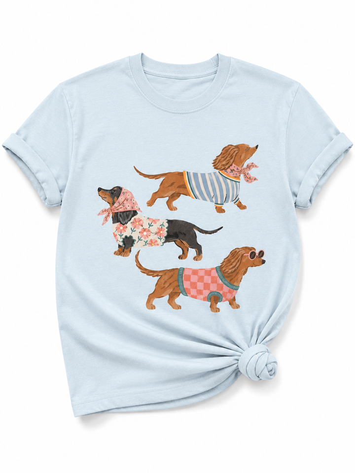 Plus/Reg Short Sleeve Glam Weiner Dog Graphic Tee