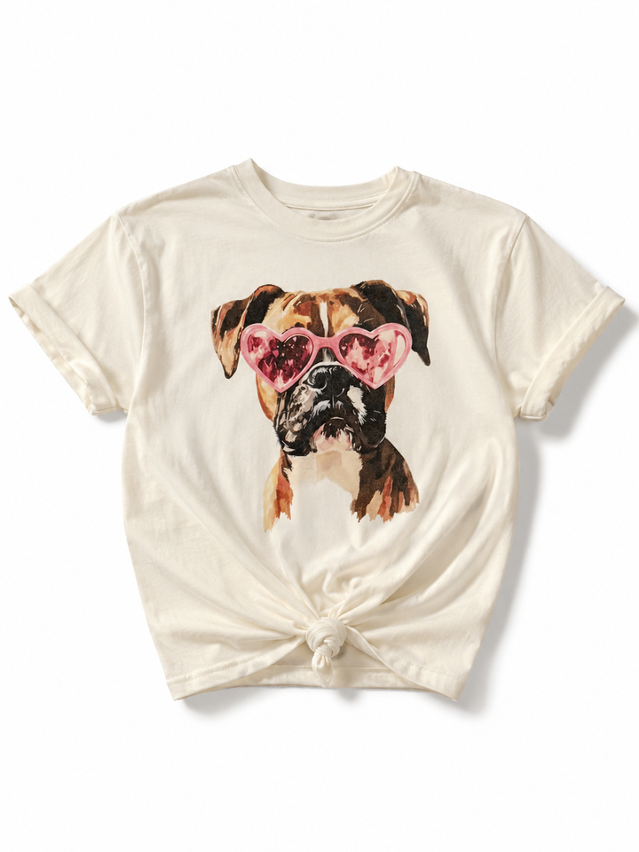 Plus/Reg Short Sleeve "Glam Boxer" Dog Graphic Tee