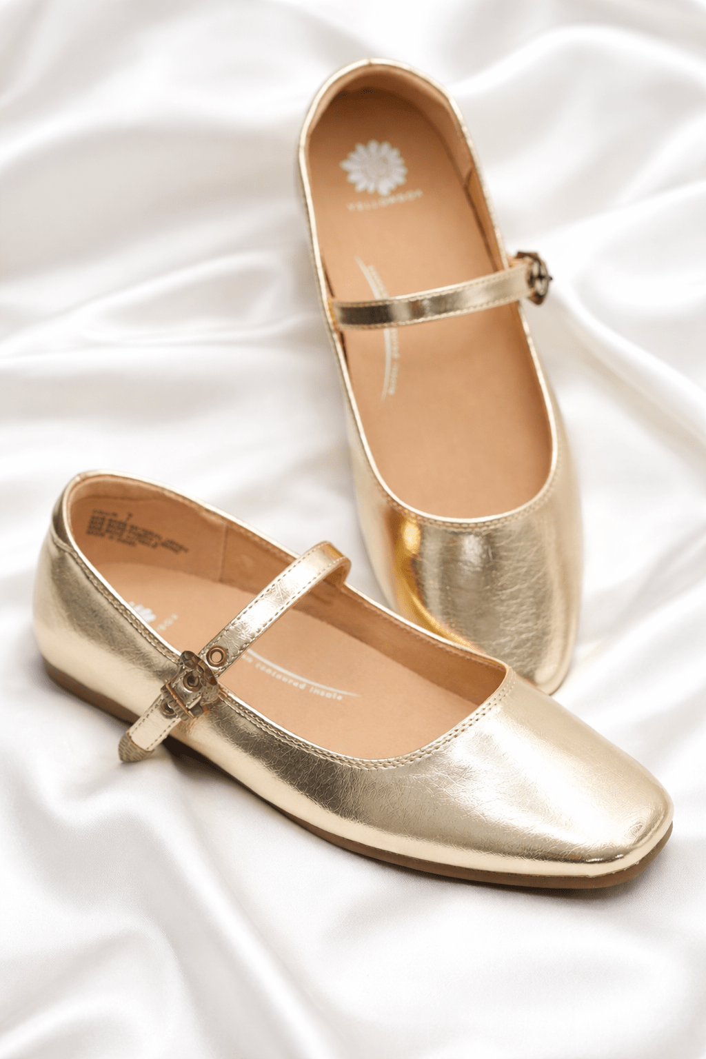 Yellow Box Metallic Vegan Leather Mary Jane Flat with Buckle Strap - Freckled Poppy