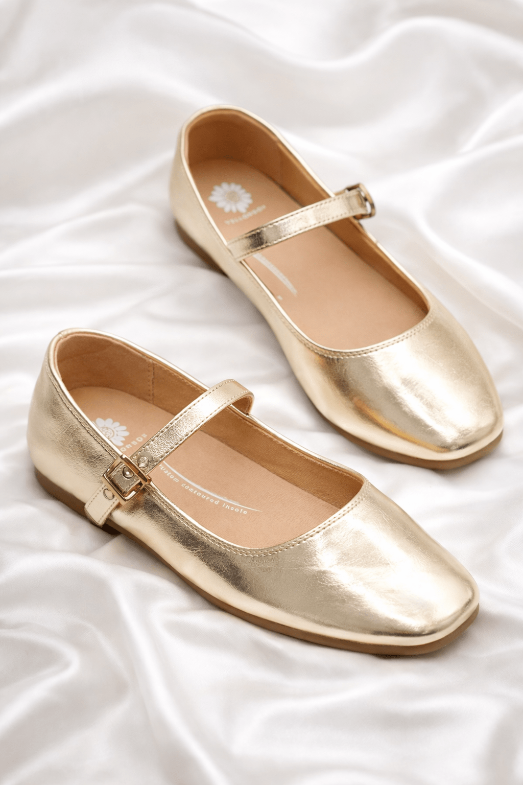 Yellow Box Metallic Vegan Leather Mary Jane Flat with Buckle Strap - Freckled Poppy
