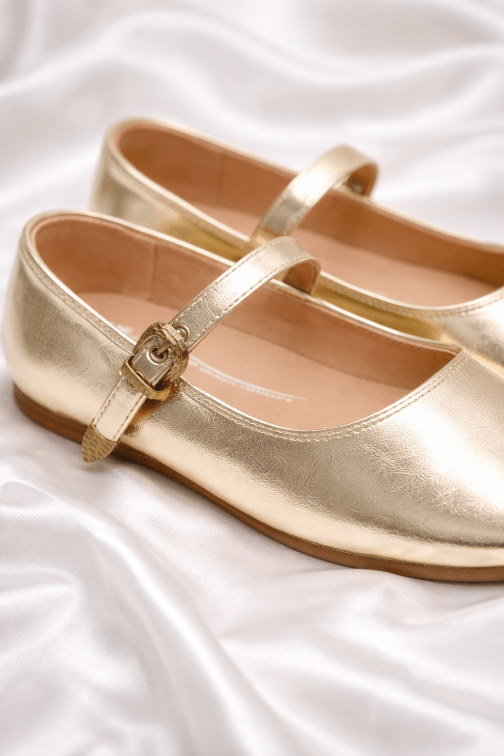 Yellow Box Metallic Vegan Leather Mary Jane Flat with Buckle Strap - Freckled Poppy