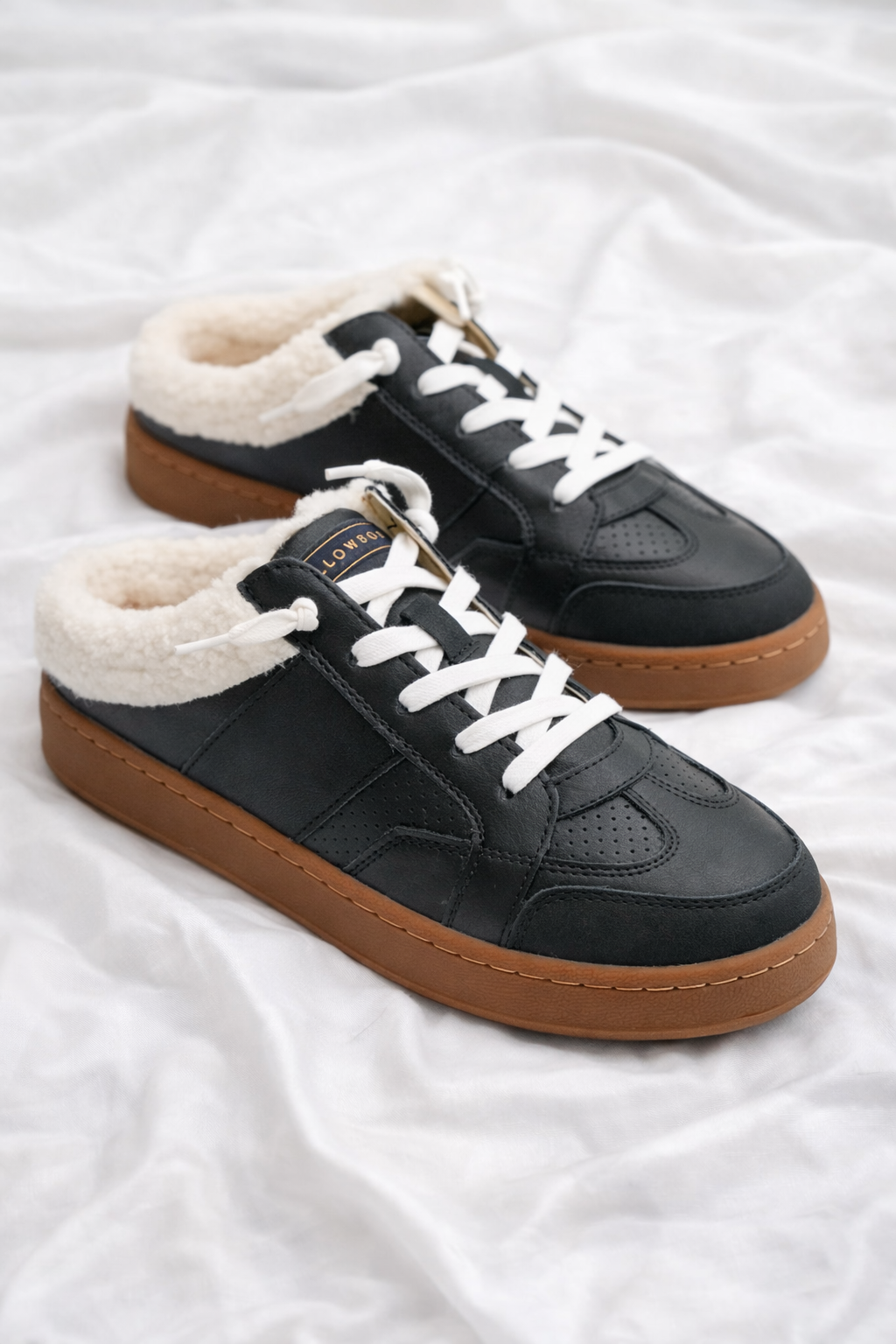 Yellow Box Shearling Lined Lace Up Sneaker Mule with Gum Sole