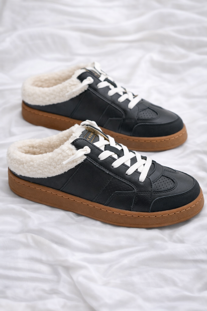 Yellow Box Shearling Lined Lace Up Sneaker Mule with Gum Sole