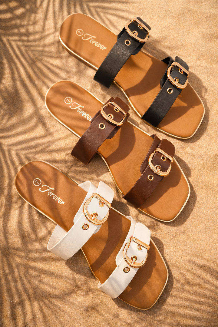 Double Buckle Strap Slide Sandal
