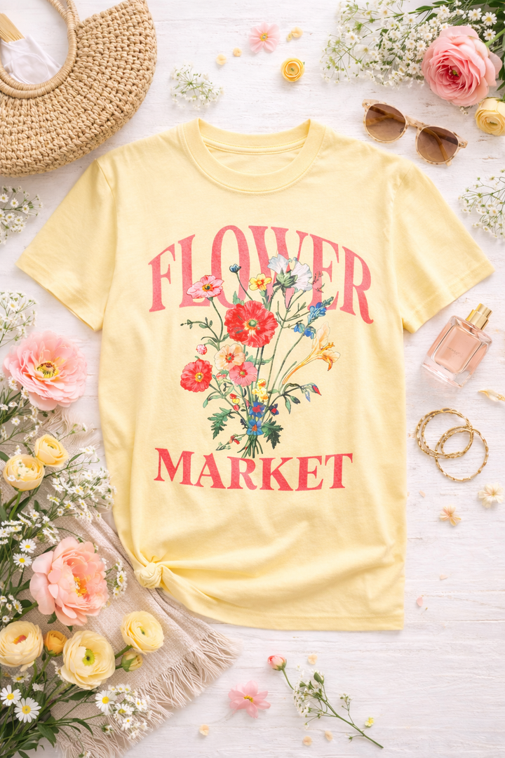 Plus/Reg Short Sleeve "Flower Market" Graphic Tee