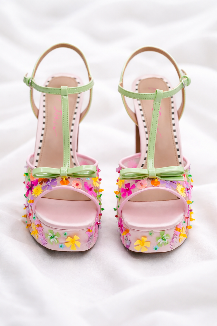 Betsey Johnson Floral Embellished Platform Block Heel