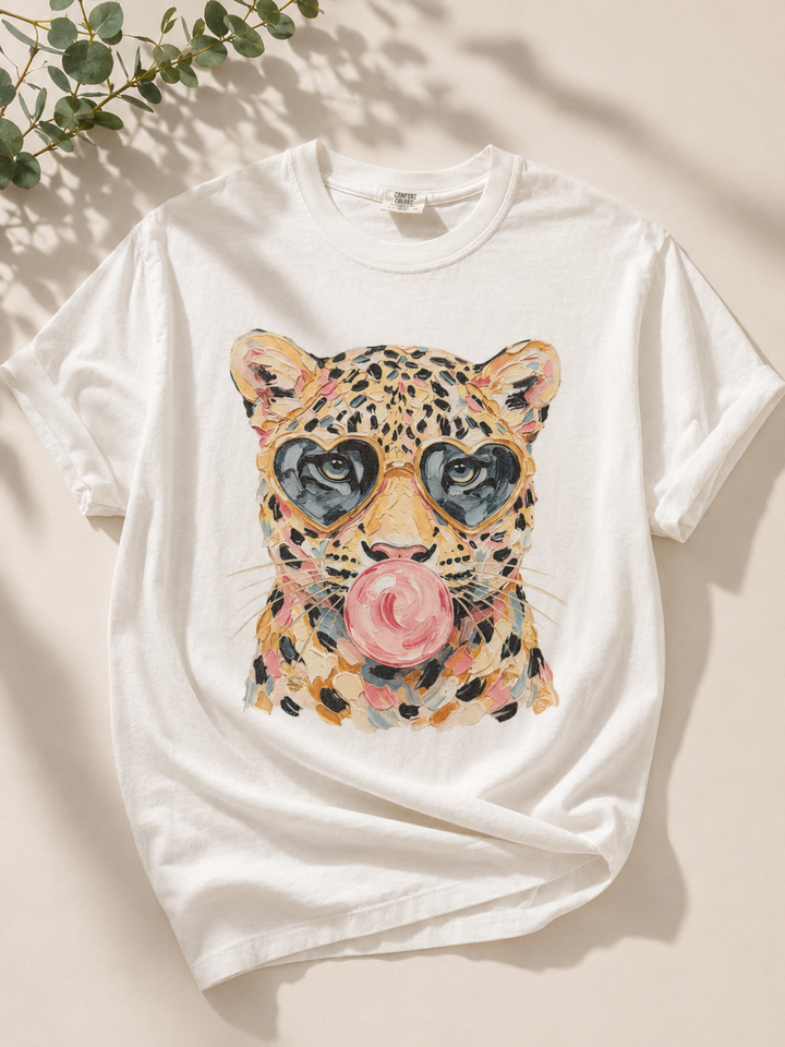 Plus/Reg Short Sleeve Bubblegum Leopard Graphic Tee