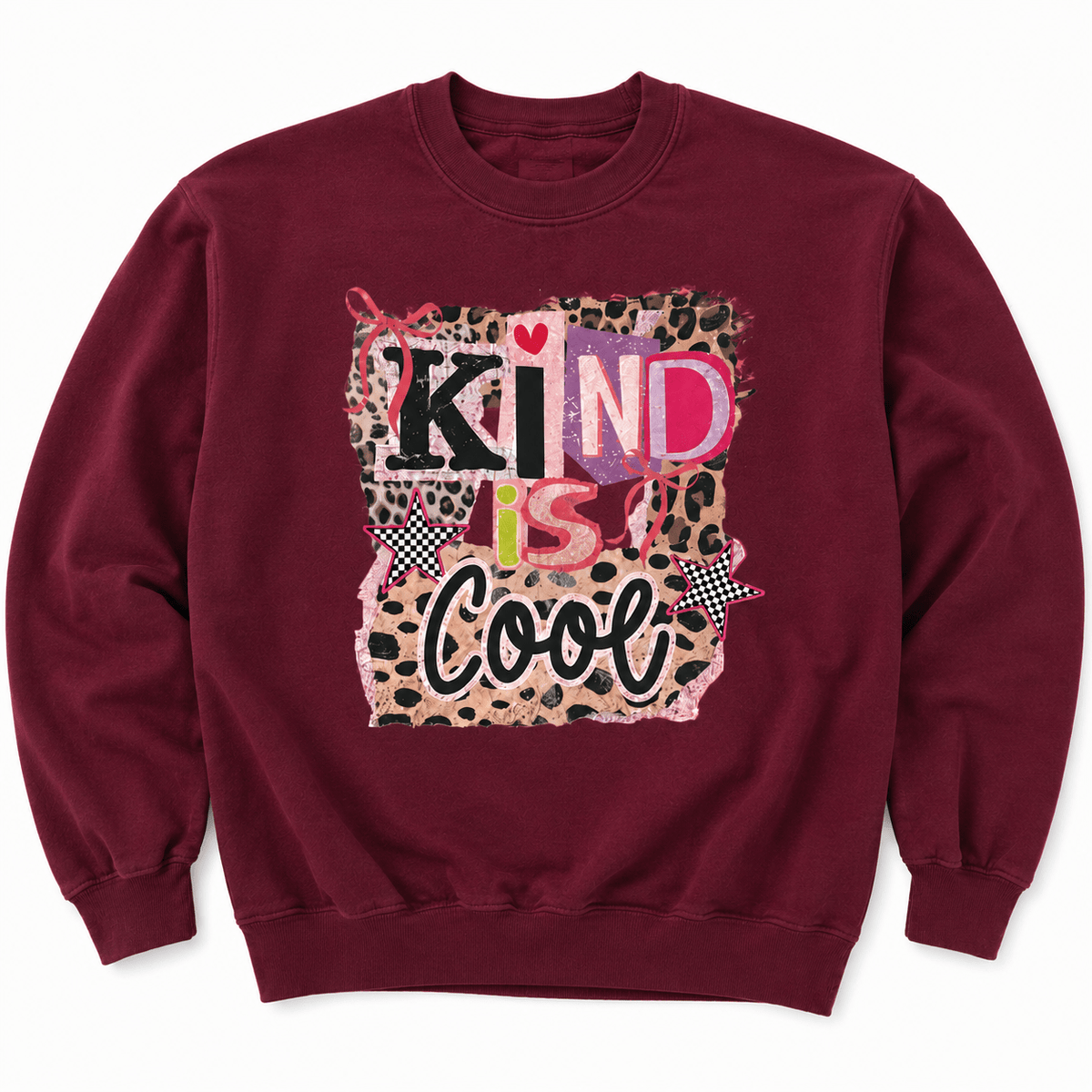 Plus/Reg Long Sleeve Kind is Cool Leopard Print Graphic Sweatshirt - Freckled Poppy